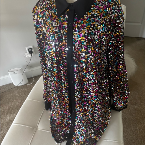 Sequin Button-Down Tunic Top - Picture 5 of 8
